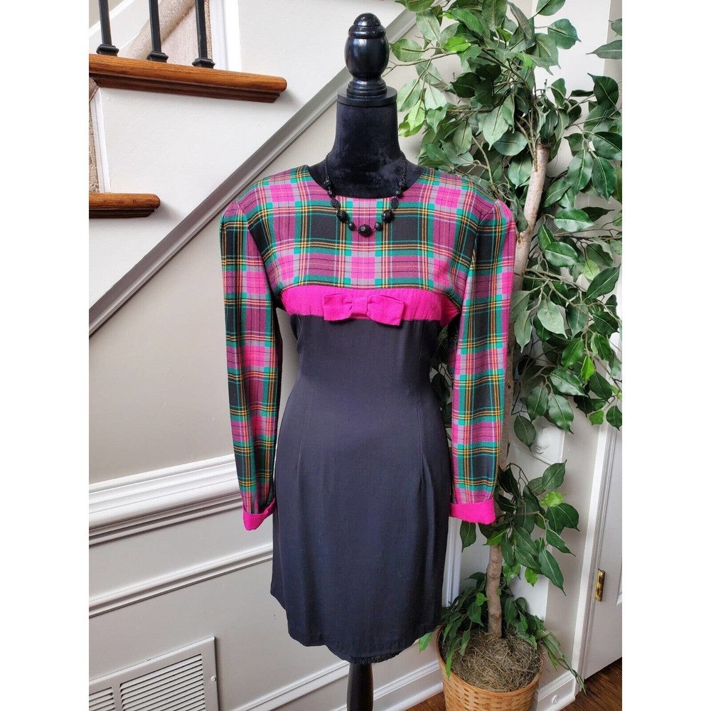VTG Misty Lane Multicolor Rayon Round Neck Long Sleeve Knee Length Dress 11/12